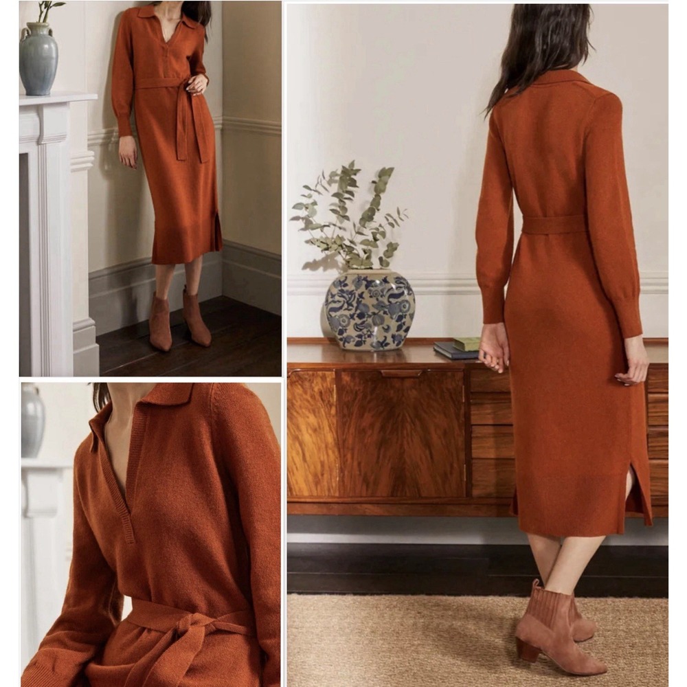 Boden Harriet Knit Midi Dress Burnt Orange Alpaca Wool‎ Blend Collar Size 2P